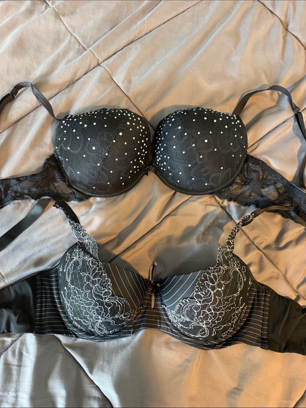 Ashley Graham Black Lace & Embellished Push-Up Bra Set